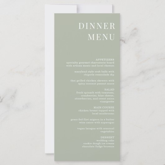 Dîner minimaliste moderne Sage Green Menu (Devant)