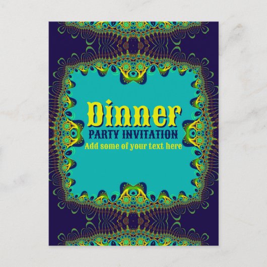 Dîner Modèle Blue Green Yellow Invitation (Devant)