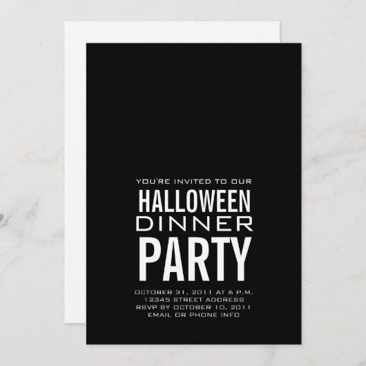 DÎNER MODERNE HALLOWEEN NOIR INVITATION (Devant / Derrière)
