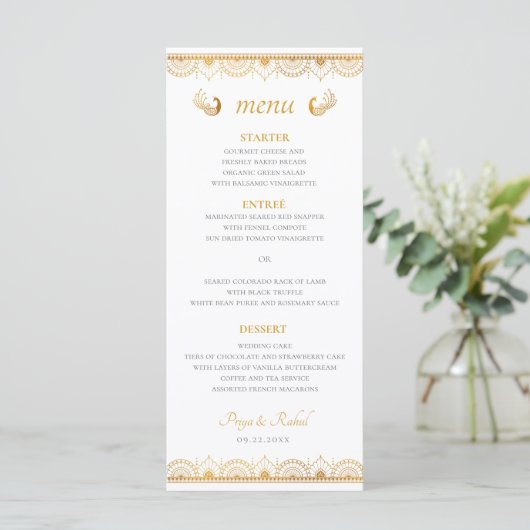Dîner Motif Indien Mariage Menu (Debout devant)