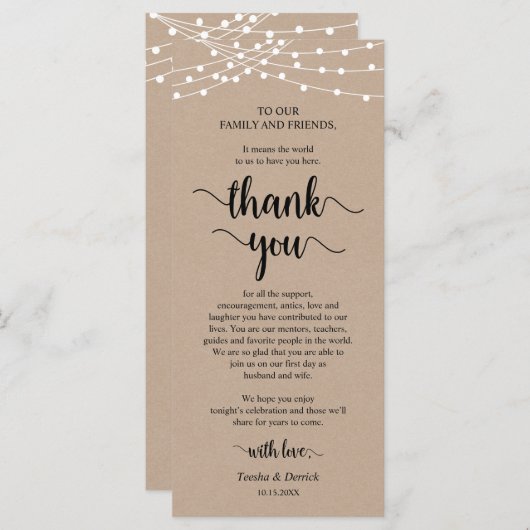 Diner plaats instelling Dank u, rustieke Kraft Kaa Programma (Voorkant / Achterkant)