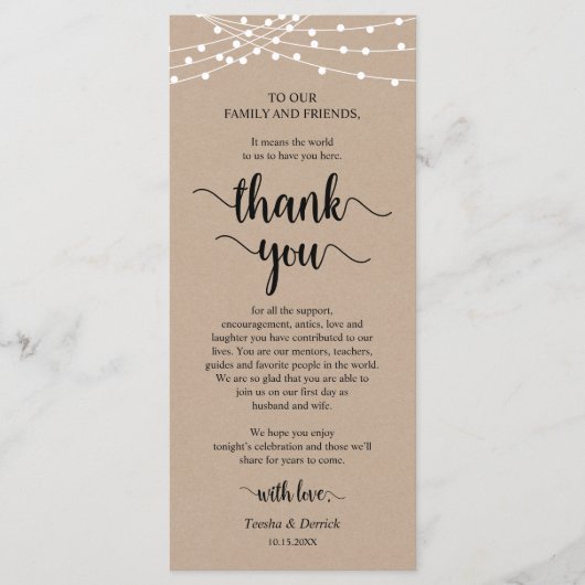 Diner plaats instelling Dank u, rustieke Kraft Kaa Programma (Voorkant)