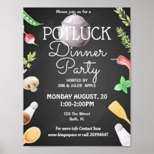 dîner potluck fête potluck invitation affiche