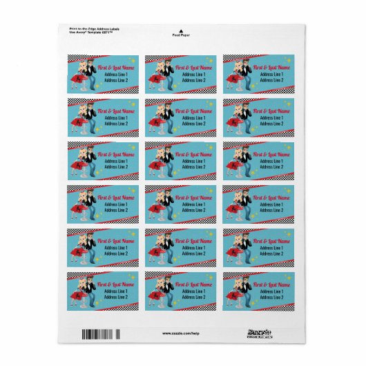 Diner Retro Jukebox Birthday Party Sock Hop Etiket (Full Sheet)