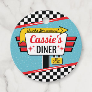 Diner Retro uit 1950: Birthday Favor Circles Gift Bedankjes Labels
