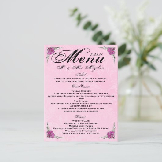 Dîner Rose Mariage superbe Menu Merci (Debout devant)