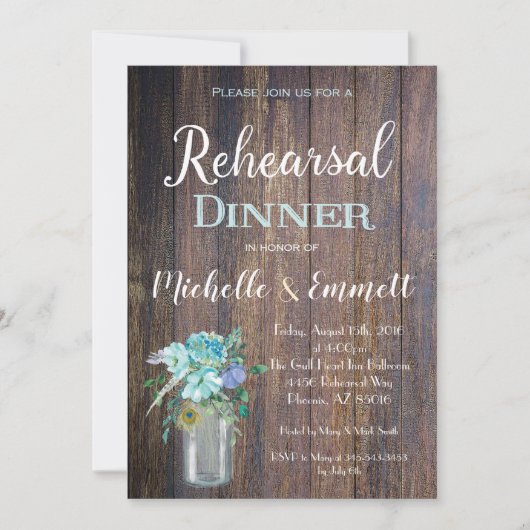 Dîner Rustic Blue Floral Invitation (Devant)