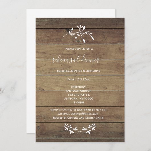 Dîner Rustique Floral Bois Invitations (Devant / Derrière)