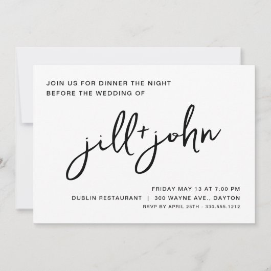 Dîner simple de répétition Mariage Invitation (Devant)