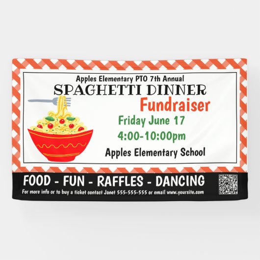 Dîner Spaghetti Collecte de fonds PTO PTA Bannière (Horizontal)