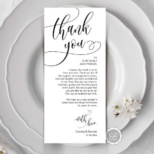 Diner Tafelkaart Bedankt, Modern Script Kaart