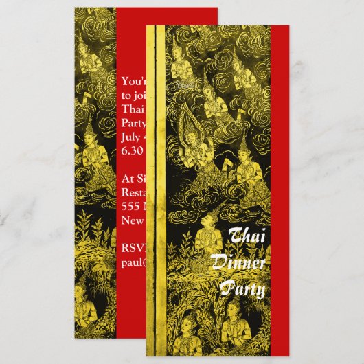 Dîner thaïlandais Invitation Gold (Devant / Derrière)