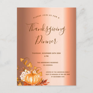 Dîner Thanksgiving citrouille invitation cuivre