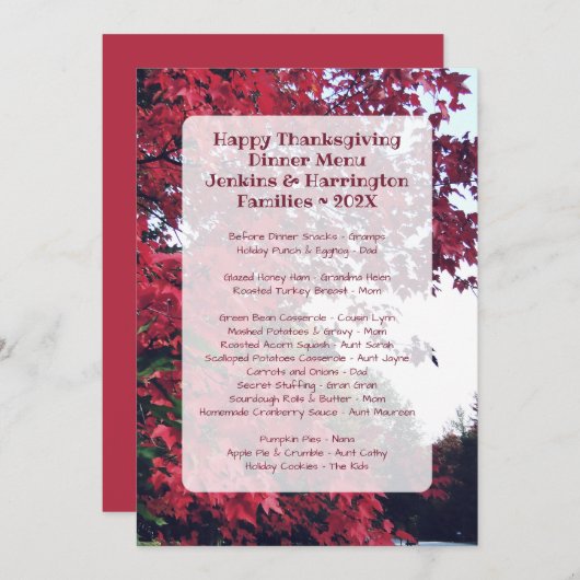 Dîner Thanksgiving Family Fun Menu Modèle (Devant / Derrière)