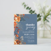 Dîner Thanksgiving invitation floral bleu (Debout devant)