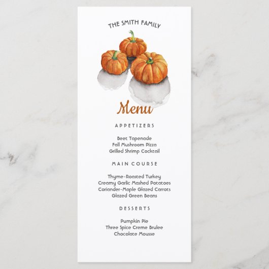 Dîner Thanksgiving Menu Citrouille Peint (Devant)