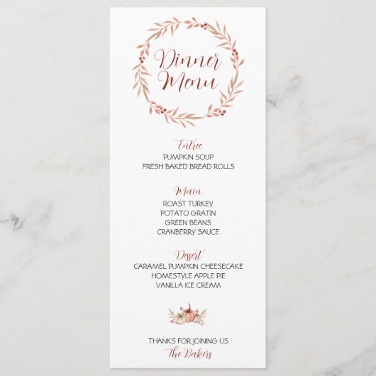 Dîner Thanksgiving Menu Citrouille Spice (Devant)