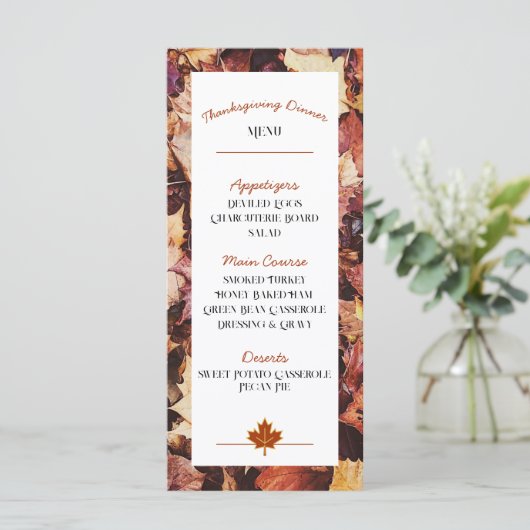 Dîner Thanksgiving Menu - Feuilles d'automne (Debout devant)