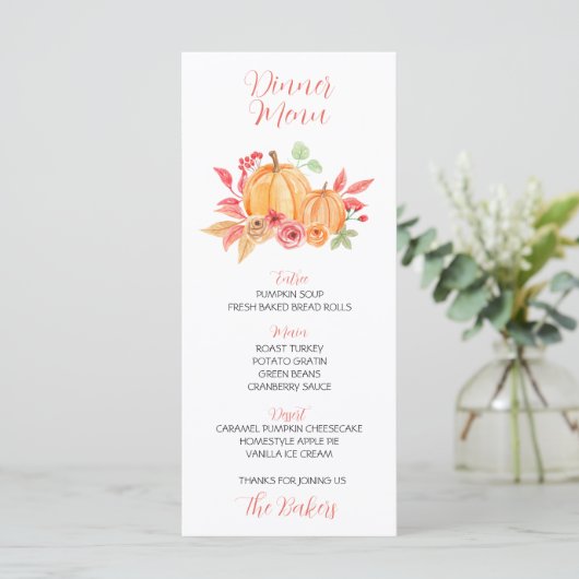 Dîner Thanksgiving Menu Floral Citrouille (Debout devant)