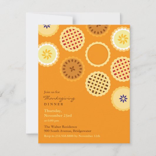 Dîner Thanksgiving Pies Plates Invitation (Devant)