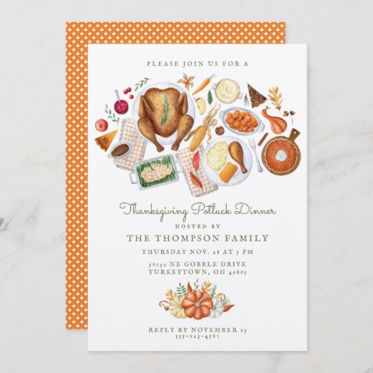 Dîner Thanksgiving Potluck Invitation (Devant / Derrière)