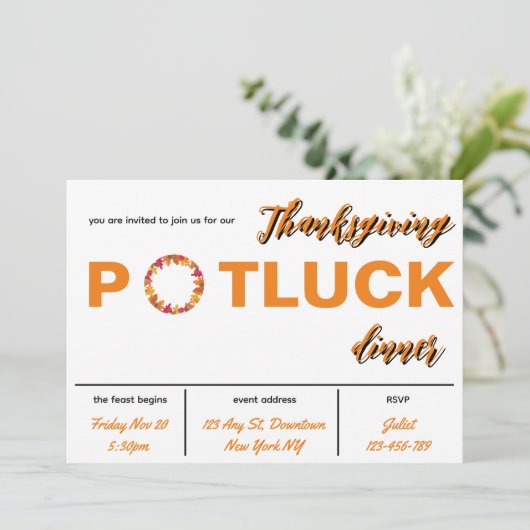 Dîner Thanksgiving Potluck Invitation (Debout devant)