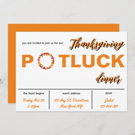Dîner Thanksgiving Potluck Invitation (Devant / Derrière)