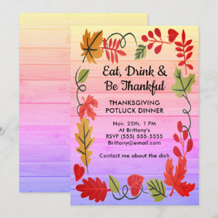Dîner Thanksgiving Potluck Invitation en bois colo