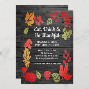 Dîner Thanksgiving Potluck Invitation en bois gris
