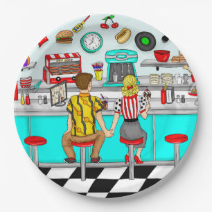 Diner uit 1950 Handen voor paren Papieren Bordje