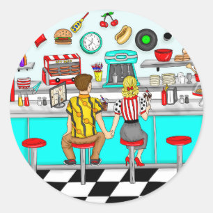 Diner uit 1950   Handen voor paren Ronde Sticker