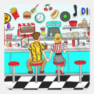 Diner uit 1950 Handen voor paren Vierkante Sticker