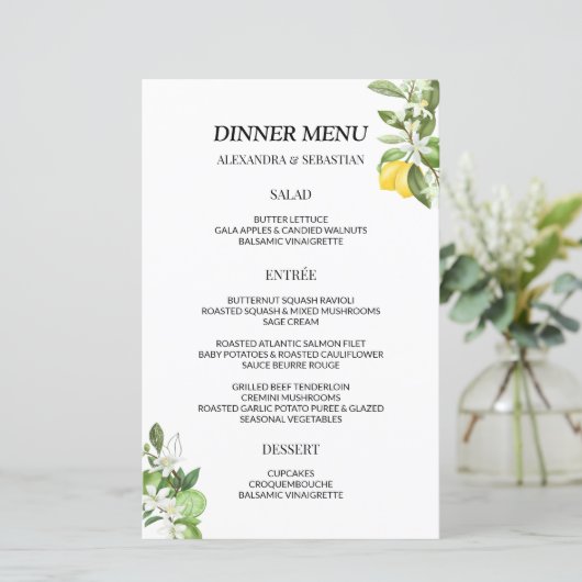 Dîner vert Lemony Menu Mariage (Debout devant)