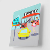 Diner Wall Clock uit 1950 Vierkante Klok (Hoek)