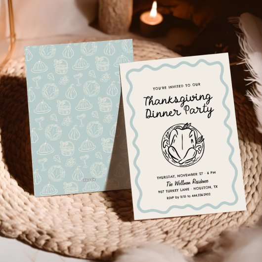 Dîner Whimsy Blue Thanksgiving Invitation