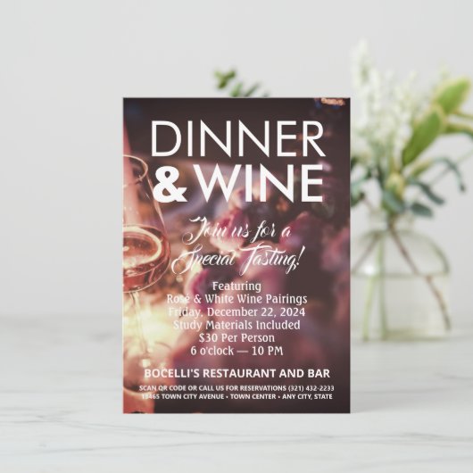 Diner & Wijnproeverij Aangepaste Flyer Uitnodiging (Staand voorkant)