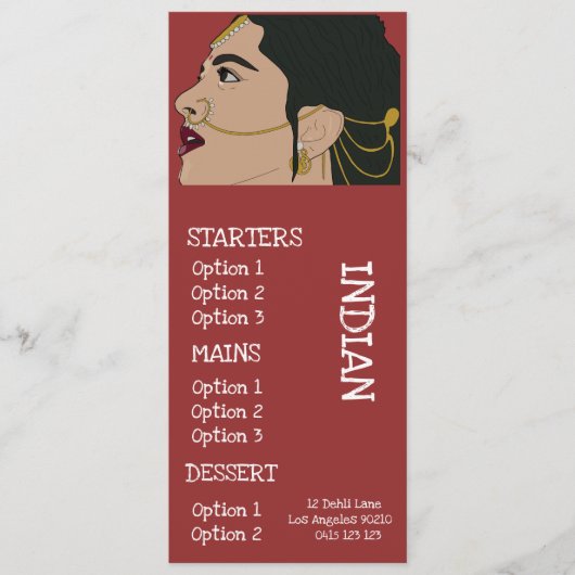 dinermenu van het Indiase restaurant Menu (Voorkant)