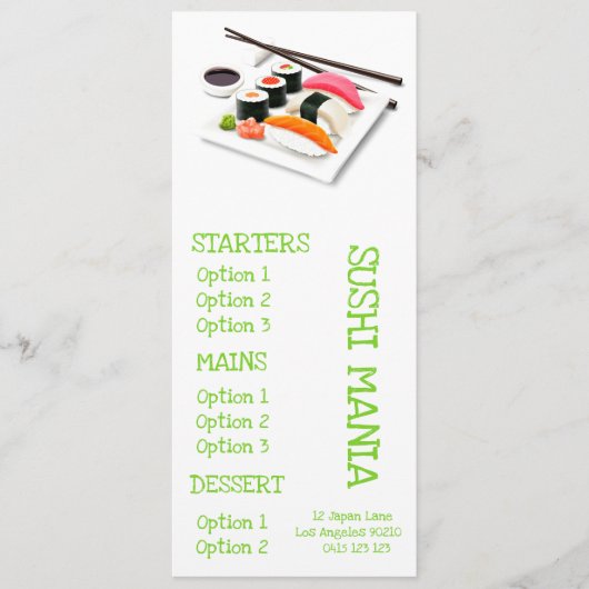 dinermenu van het Japanse restaurant Sushi Menu (Voorkant)