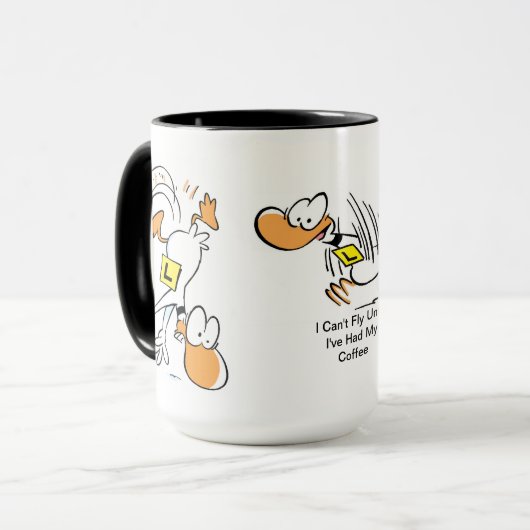 Ding Duck Flying Coffee Mok (Voorkant links)