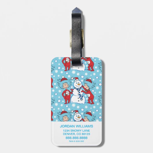 Ding één ding twee sneeuwman patroon bagagelabel (Achterkant verticaal)