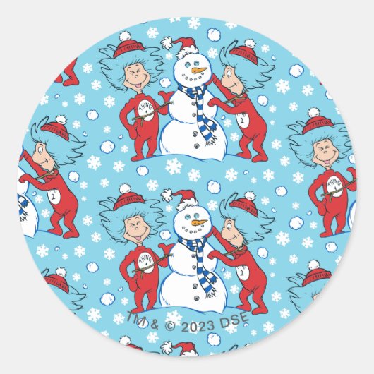 Ding één ding twee sneeuwman patroon ronde sticker (Voorkant)