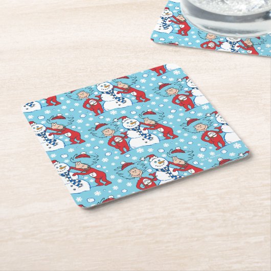 Ding één ding twee sneeuwman patroon vierkante kartonnen onderzetter (Schuin)