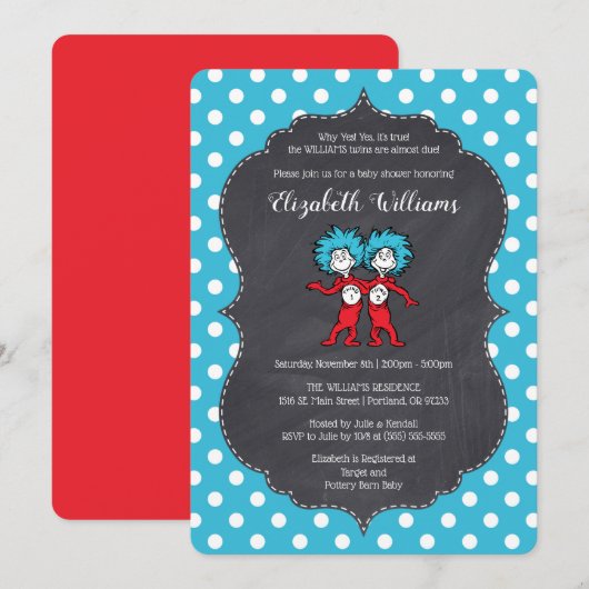 Ding één, twee | Tweeling Chalkboard Baby shower Kaart (Voorkant / Achterkant)