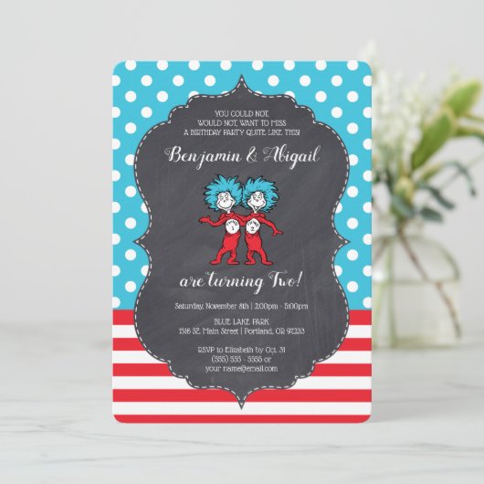 Ding één, twee | Tweeling Chalkbord Verjaardag Kaart (Staand voorkant)