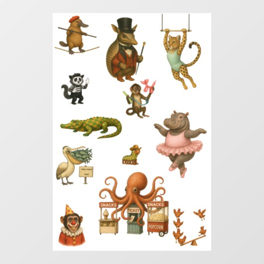 Dingaling Bros Circus acts Raamsticker (Vel)