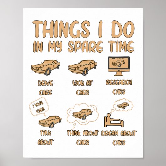 Dingen die ik doe in mijn vrije tijd auto liefhebb poster (Voorkant)