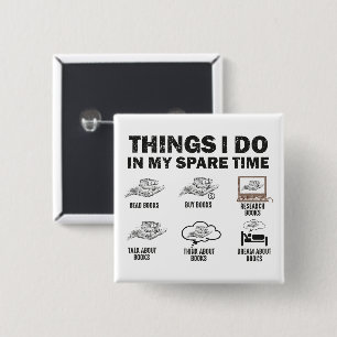 Dingen die ik doe in mijn vrije tijdboeken vierkante button 5,1 cm