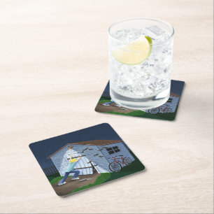 Dingen die 's nachts in de lucht springen vierkante kartonnen onderzetter