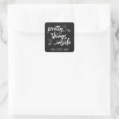  dingen in zwart-wit penseelscript vierkante sticker (Tas)