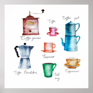 Dingen KoffieWaterverf Collectie Poster